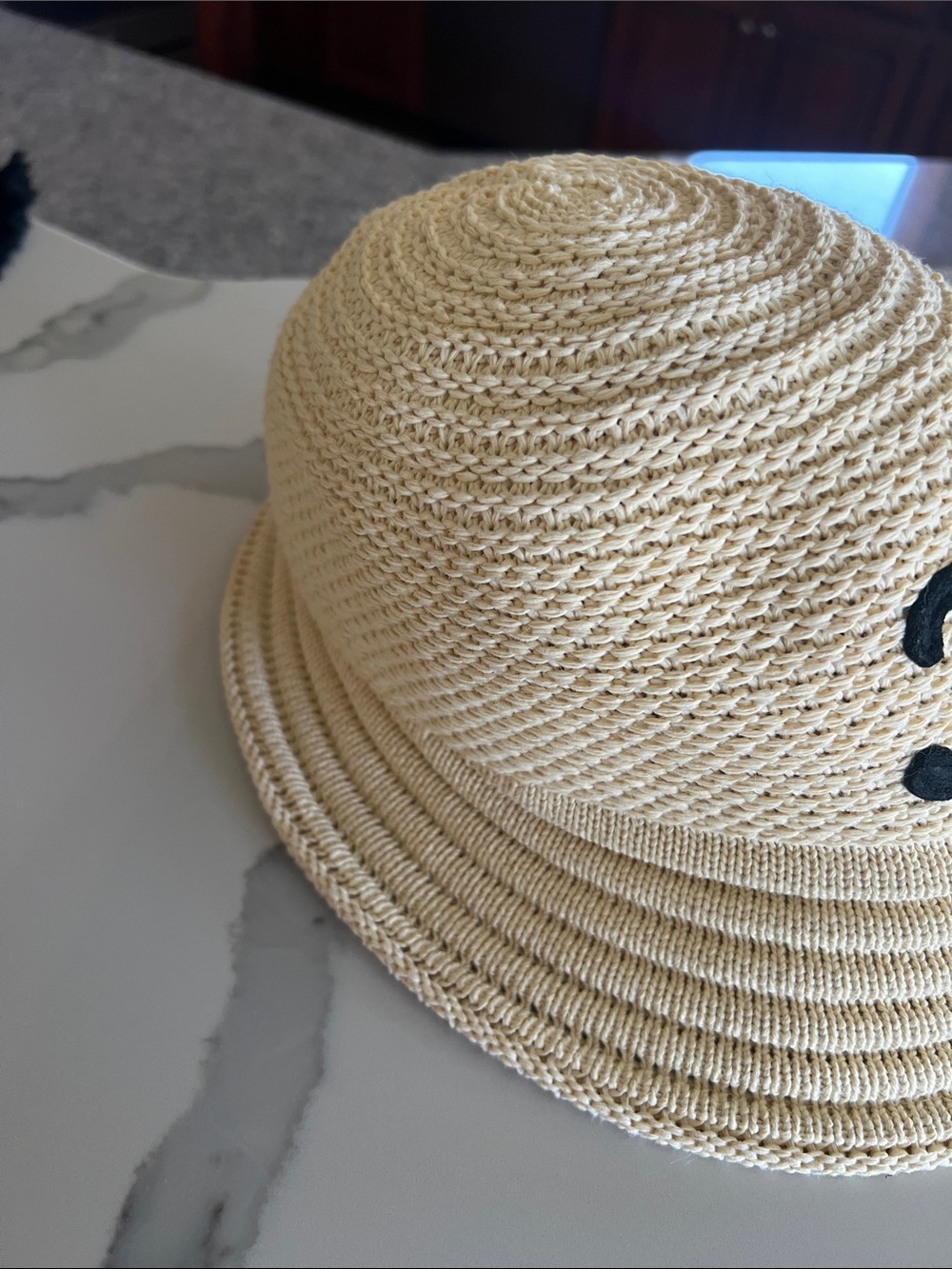 Beige Woven Bucket Hat